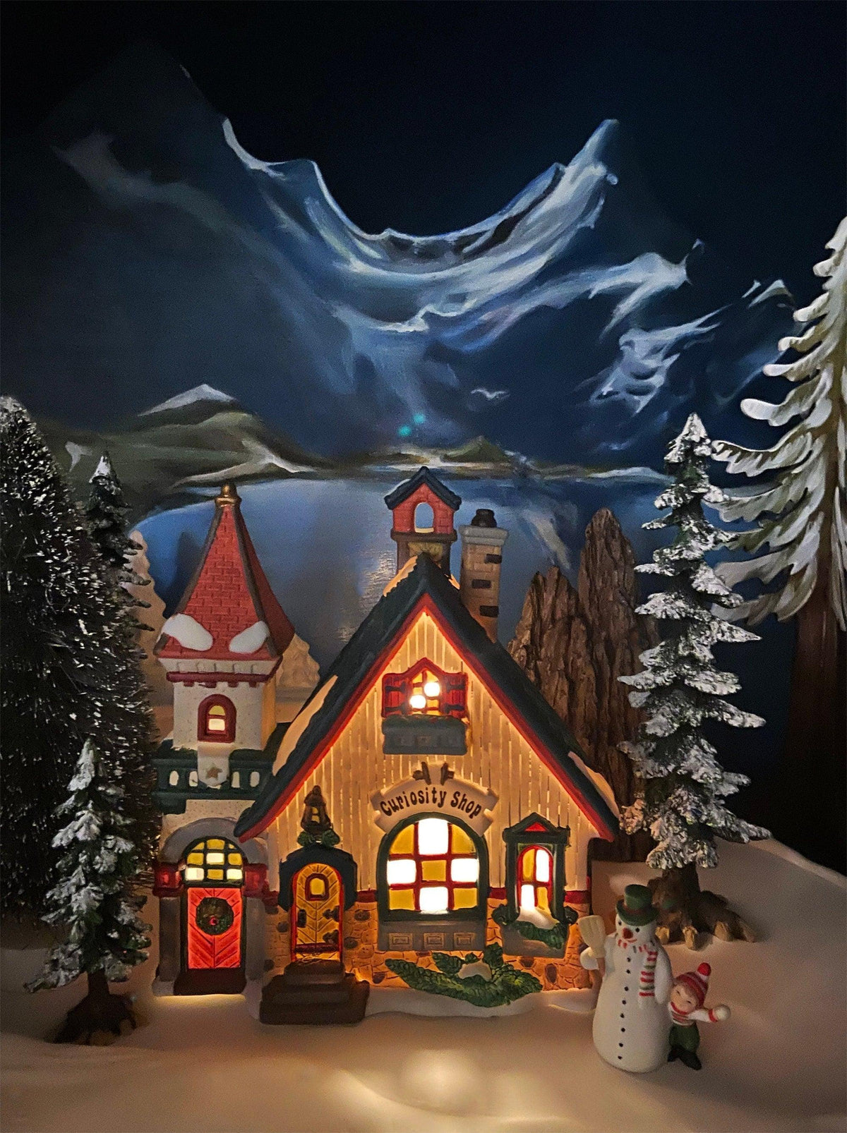 Christmas Village House by O'Well - Illuminated Curiosity Shop Porcelain Lighted House