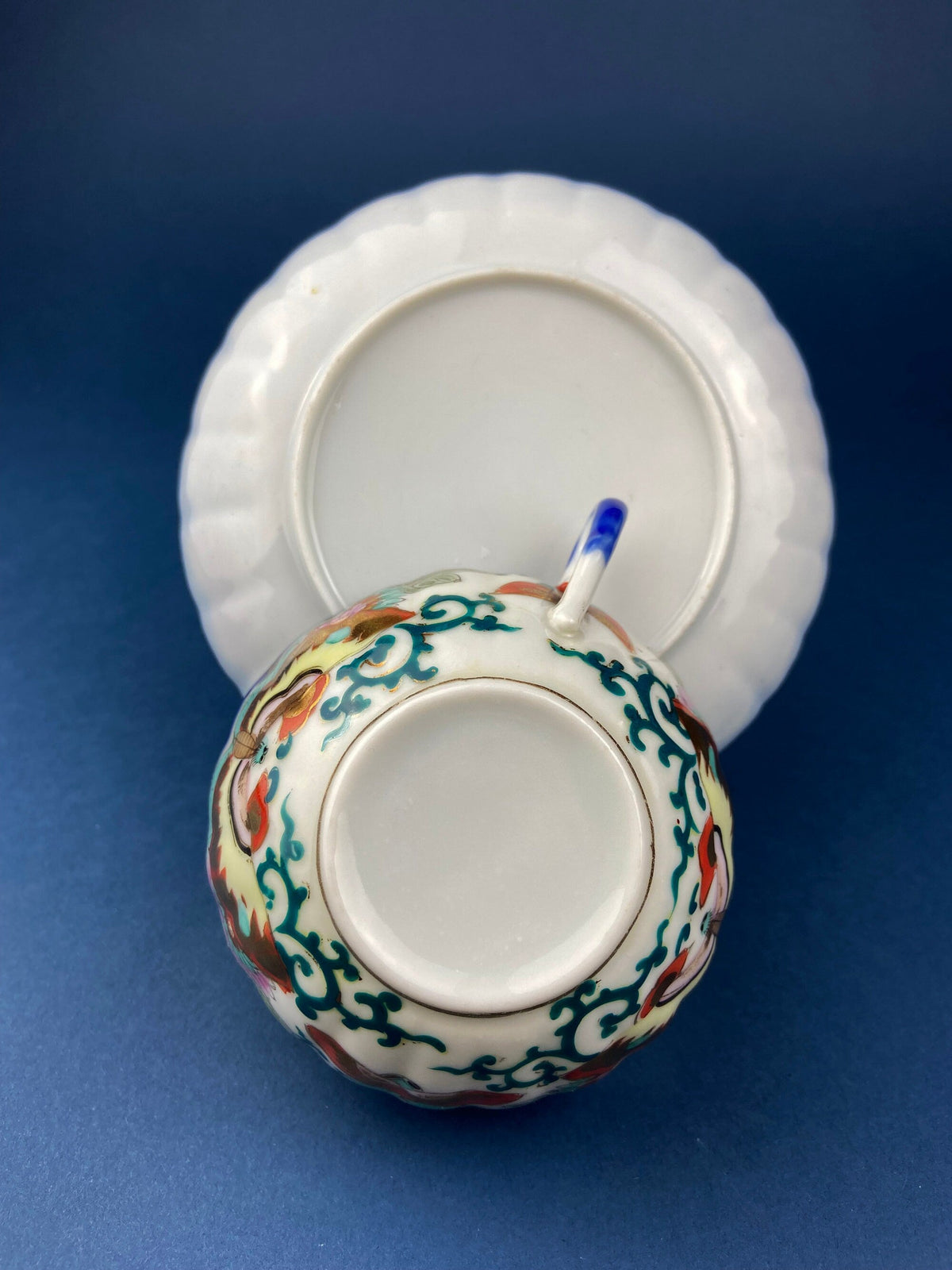 Antique Hand Painted Tea Cup - Asian Motif with June Moth Pattern