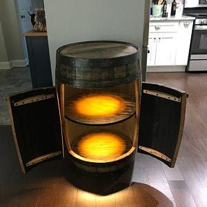 Build your own whiskey barrel cabinet kit. Includes all specialty hardware, lights, and electronics