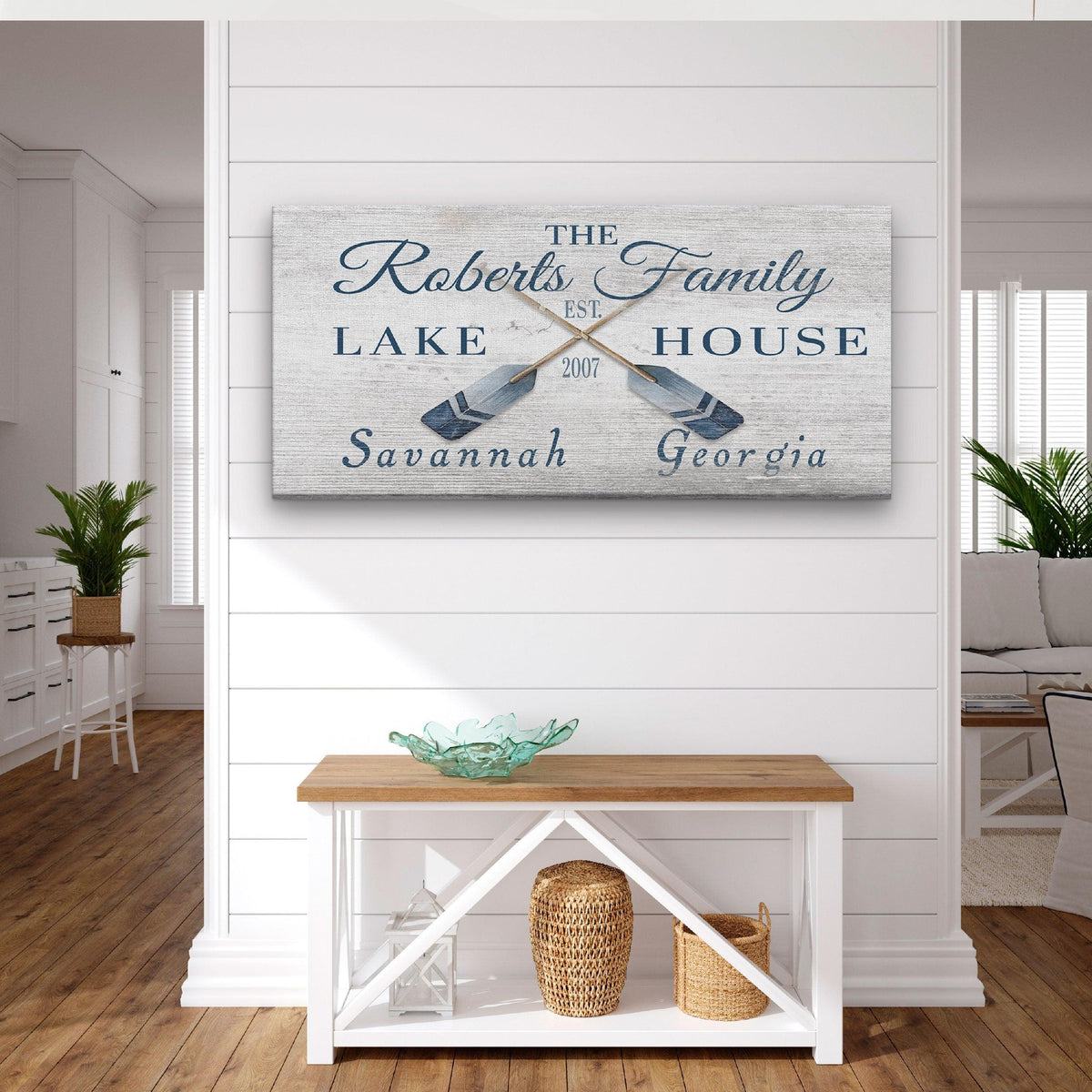 Personalizable Lake - Beach House Family Name Canvas Sign