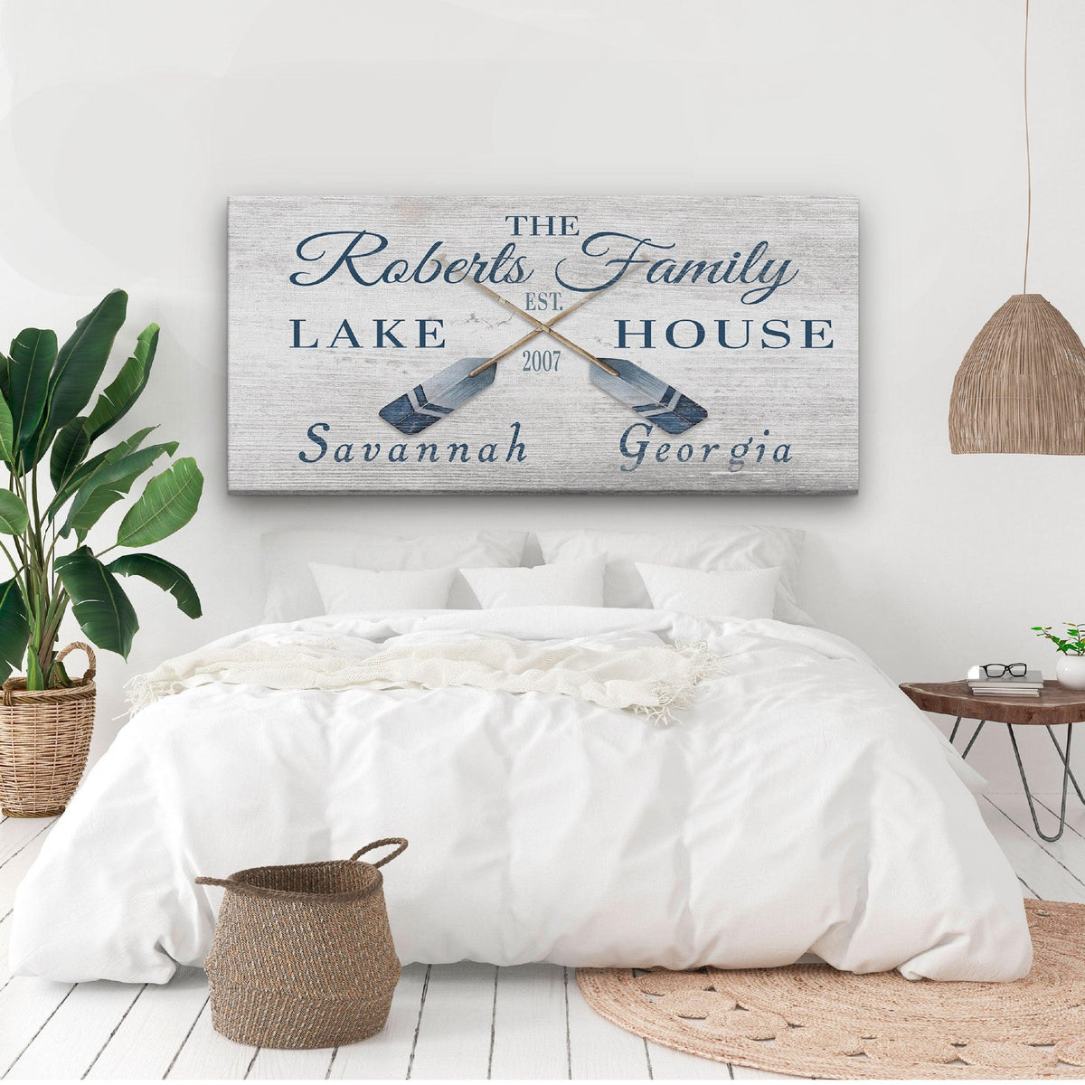Personalizable Lake - Beach House Family Name Canvas Sign