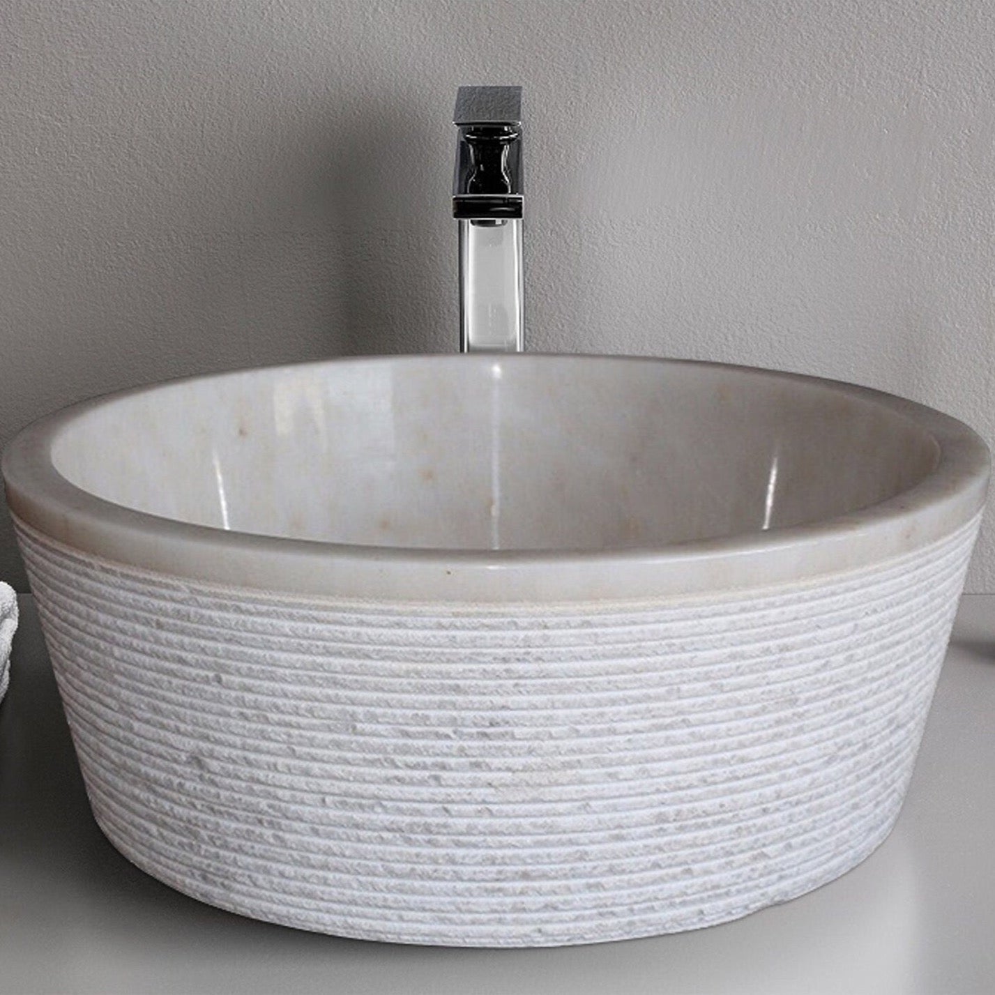 European Sugar Marble Tapered Bathroom Above Vanity Vessel Sink (D)16