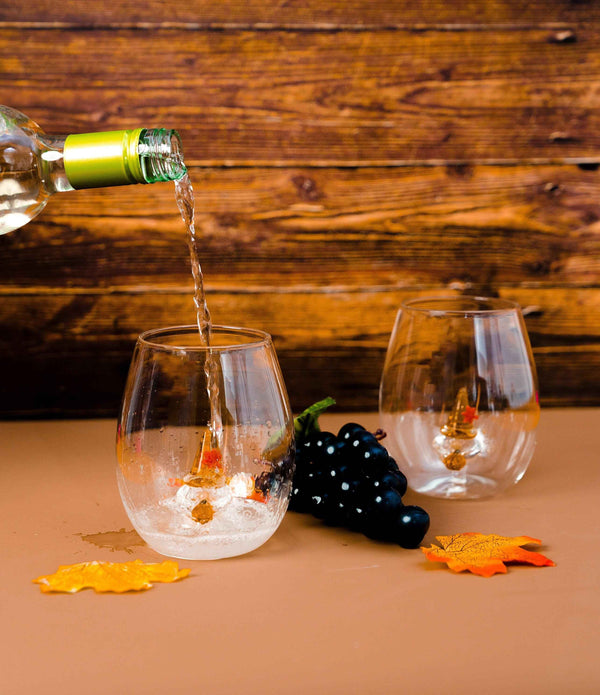 3D Pumpkin Gnome Stemless Wine Glasses