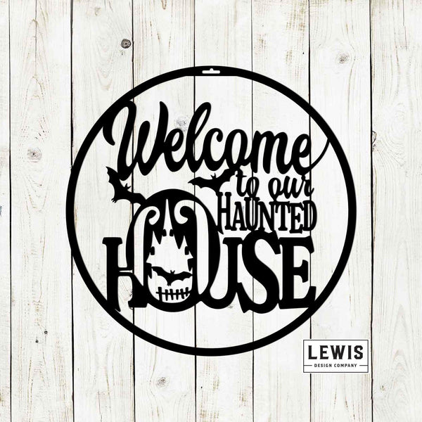 Welcome to Our Haunted House Metal Door Hanger | Halloween Decor