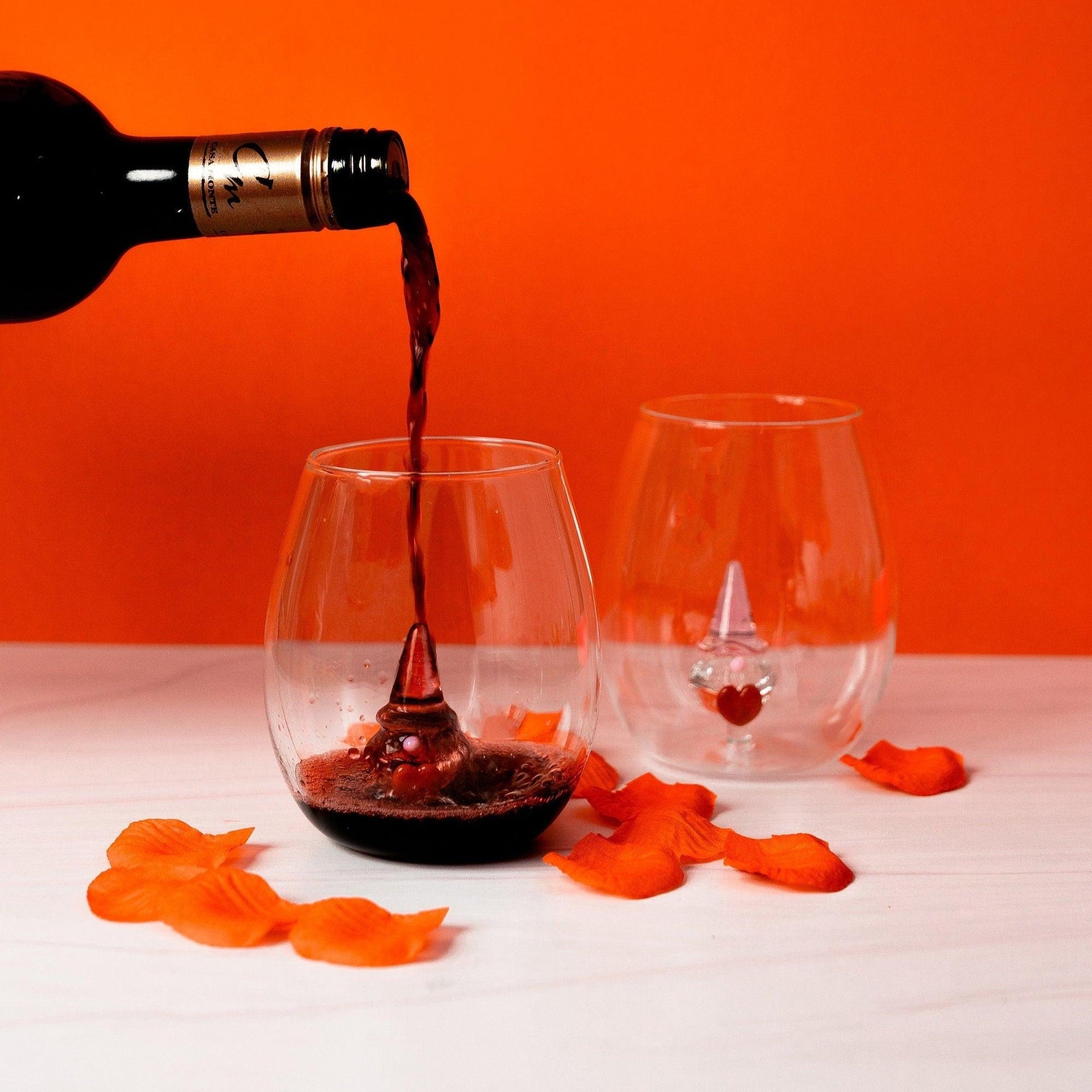 3D Gnome Heart Stemless Wine Glasses Jersey Art Glass