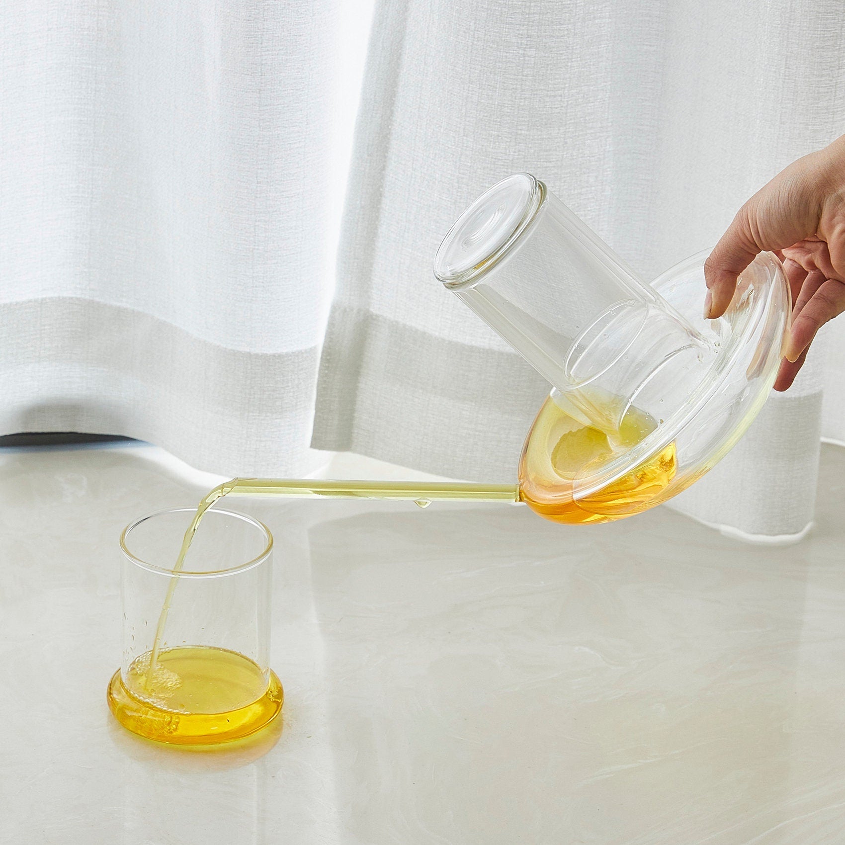 Genie Lamp Stackable Water Carafe & Glasses Set - The Wine Savant 1000 ML Glass Pitcher with 2 7oz Glasses 7