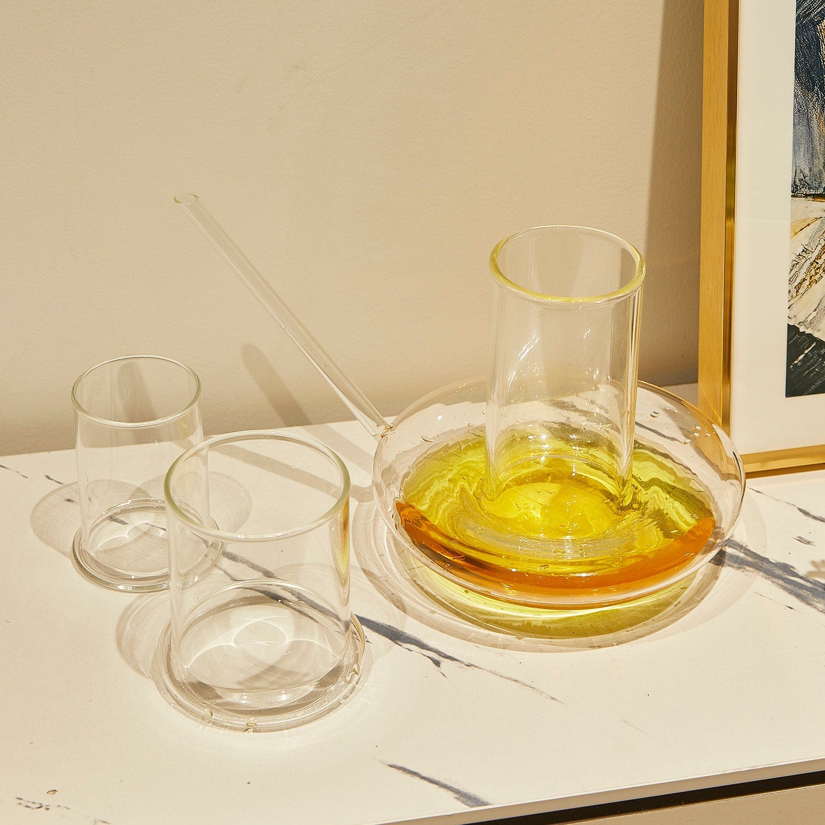 Genie Lamp Stackable Water Carafe & Glasses Set - The Wine Savant 1000 ML Glass Pitcher with 2 7oz Glasses 7