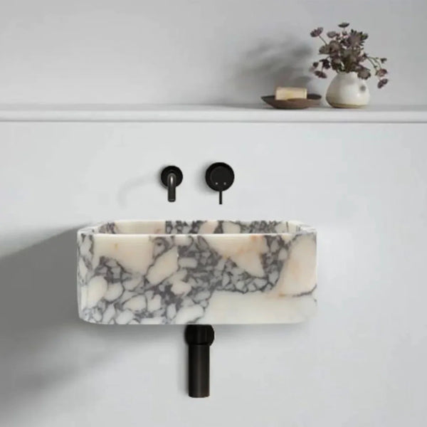 Calacatta Viola Marble Rectangular Wall-mount Bathroom Sink (W)12