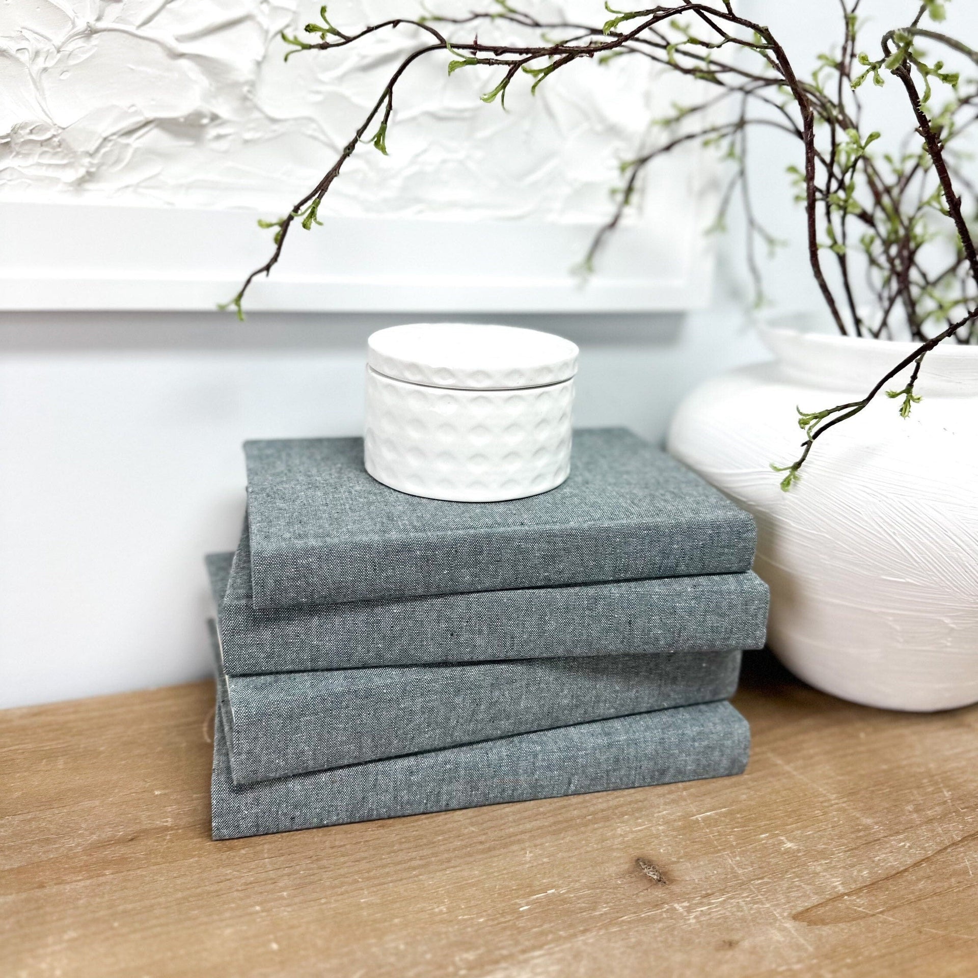 Shale Linen Covered Decorative Books