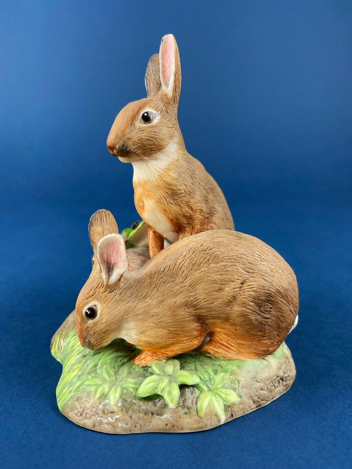 Hand-Painted Porcelain Bunny Family Figurine, RW OM, Easter Decor