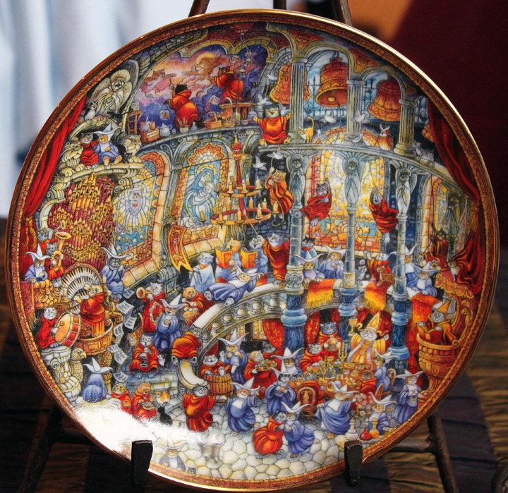 Holy Cats Plate by Bill Bell - Hand Painted Fairy Cat Scenes Inside a Castle