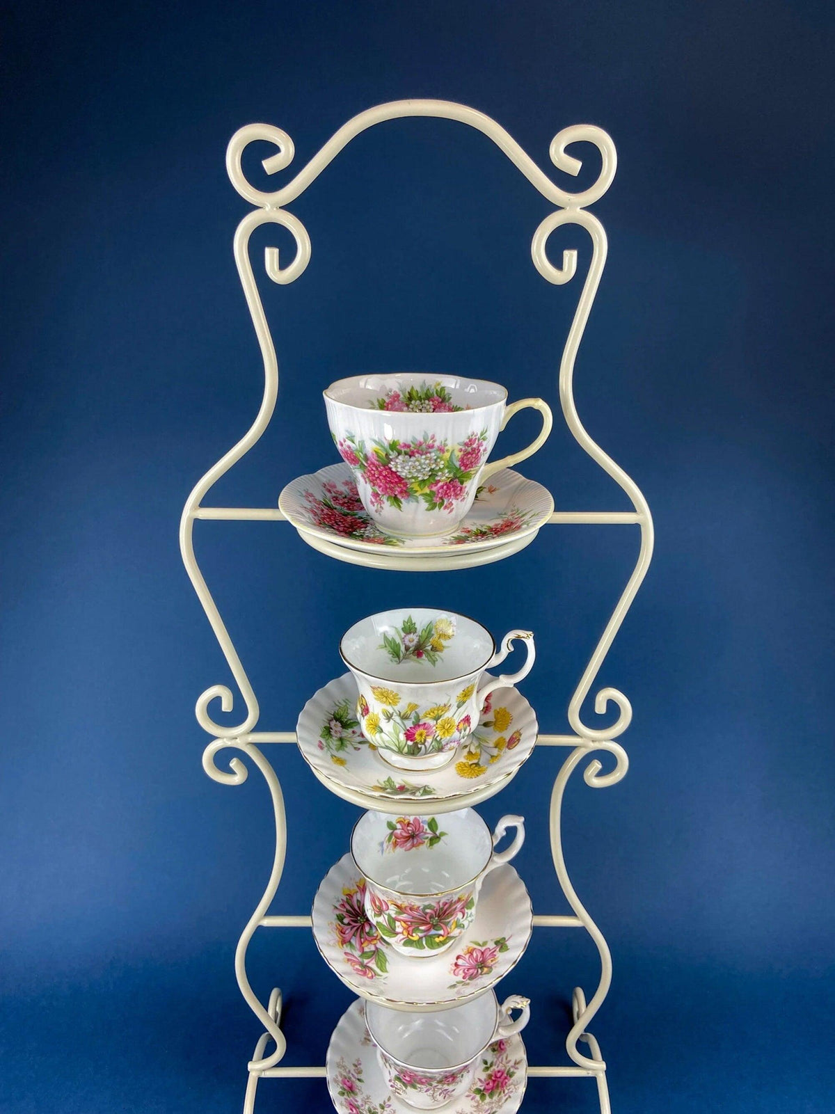 Vintage Cup and Saucer by Staffordshire, England. Hand Painted Tea Set Signed by Artist.