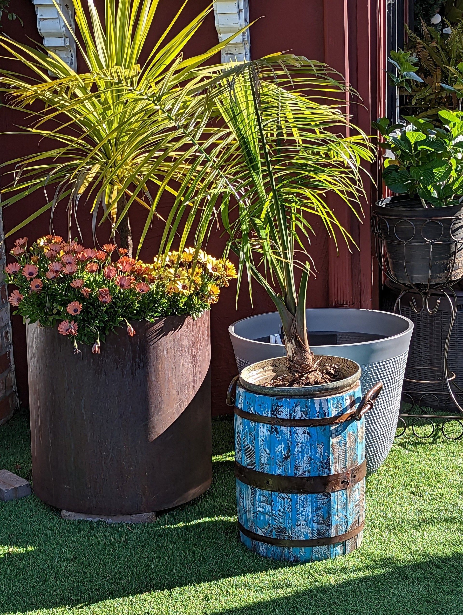 Rustic Barrel Planter, Handmade in Mexico, Wooden Outdoor Garden Decor, Porch Decor, Yard Art, 12.75