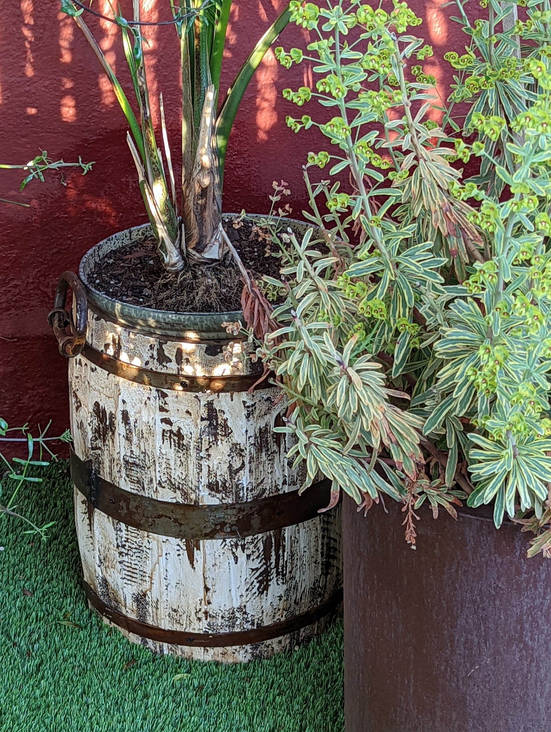 Rustic Barrel Planter, Handmade in Mexico, Wooden Outdoor Garden Decor, Porch Decor, Yard Art, 12.75