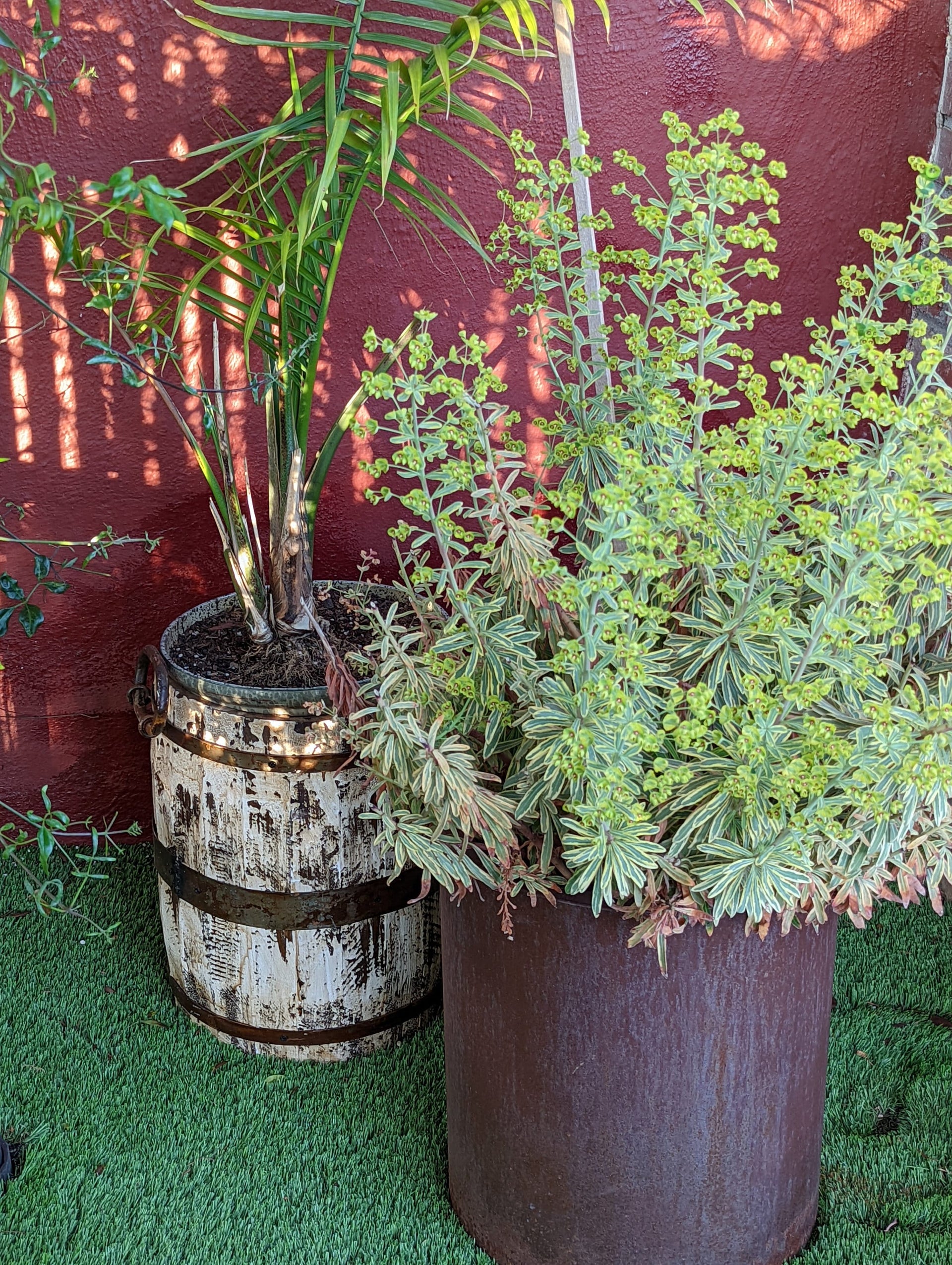 Rustic Barrel Planter, Handmade in Mexico, Wooden Outdoor Garden Decor, Porch Decor, Yard Art, 12.75