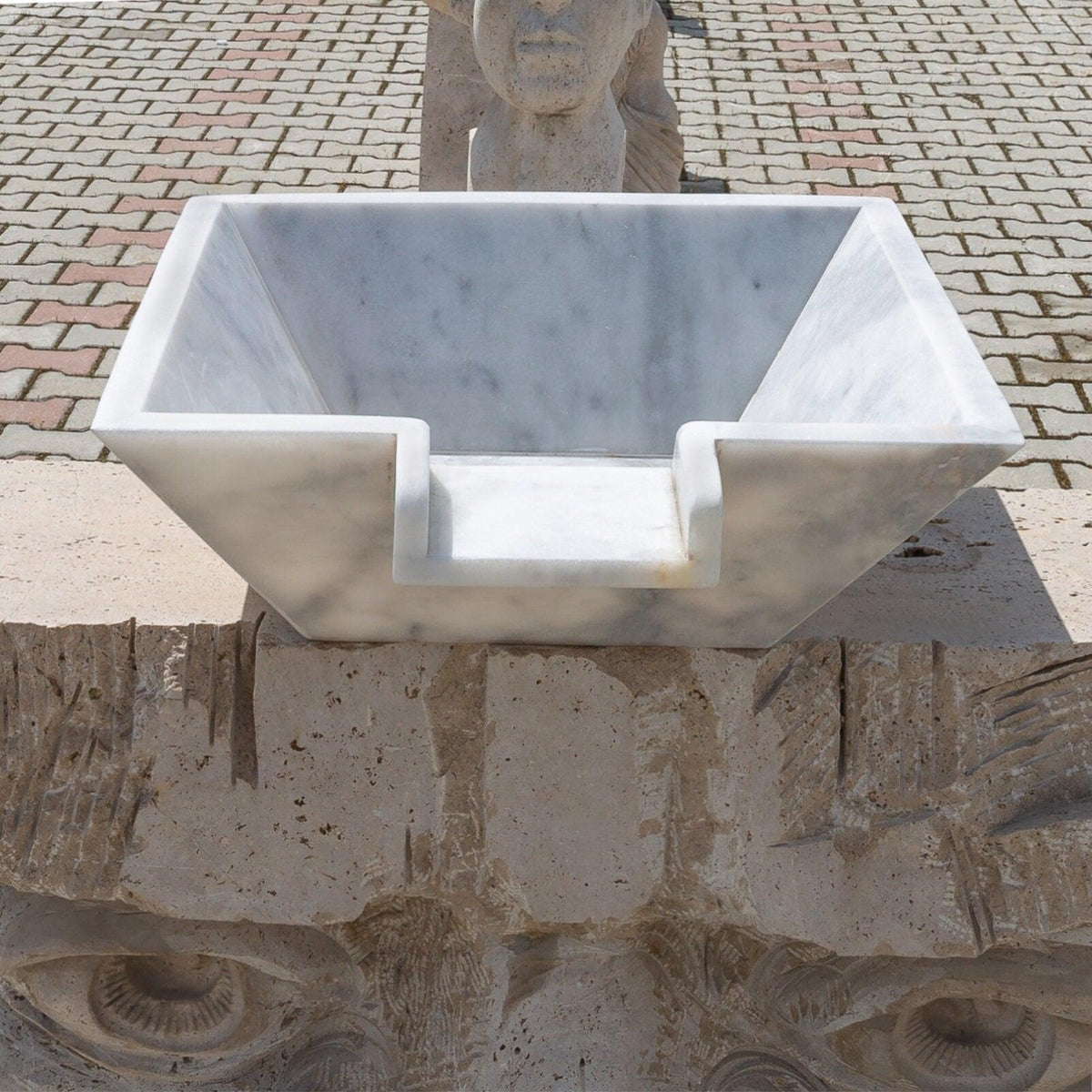 Carrara White Marble Natural Stone Pool Square Cascade Water Bowl