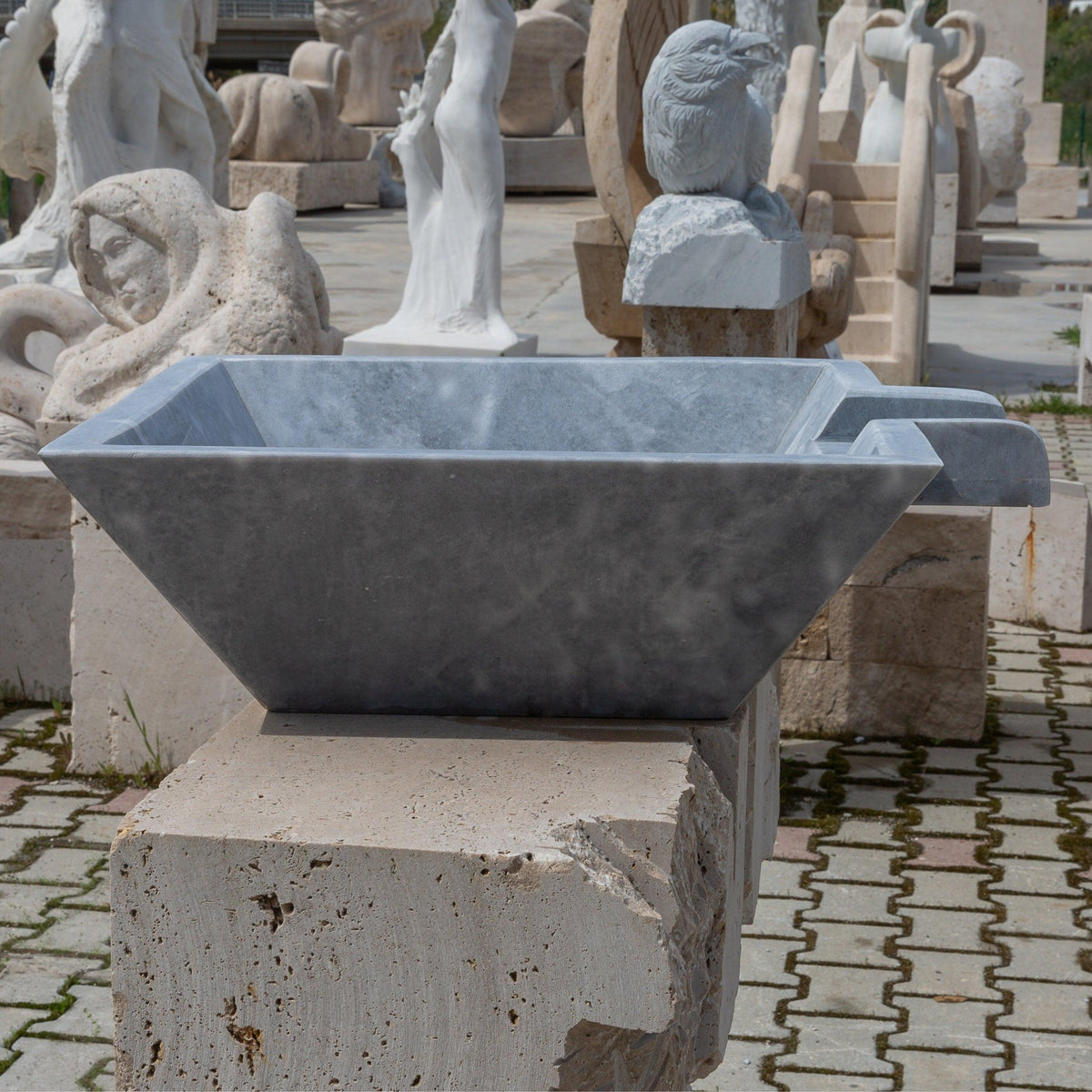 Bluestone Marble Natural Stone Pool Square Cascade Water Bowl
