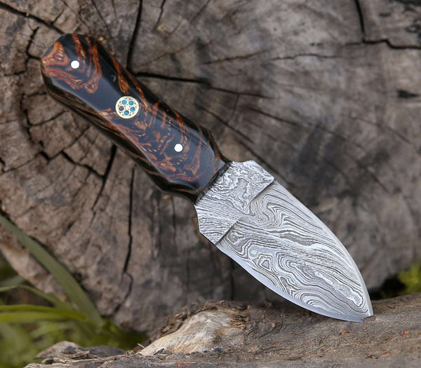 Ambush Damascus Fixed Blade Pocket Knife 6