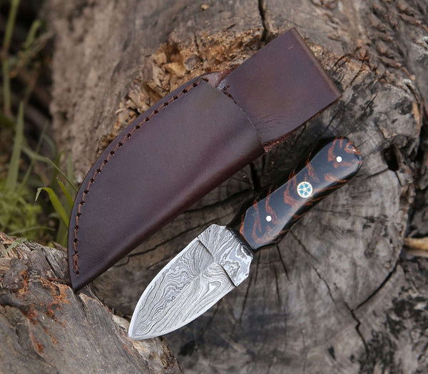 Ambush Damascus Fixed Blade Pocket Knife 6