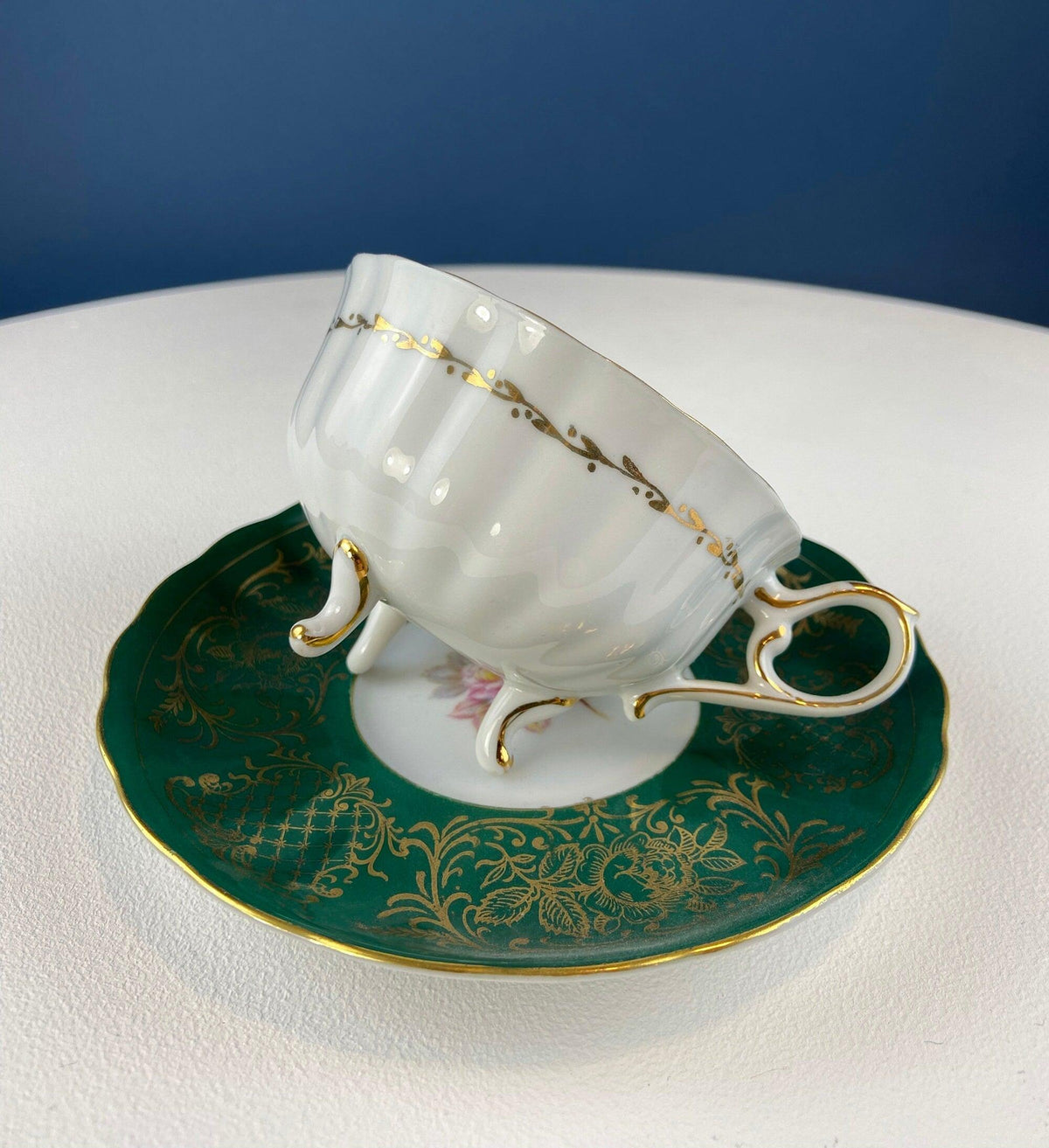 Vintage Schumann Arzberg Tea Cup Trio: Deep Green Bavarian Porcelain