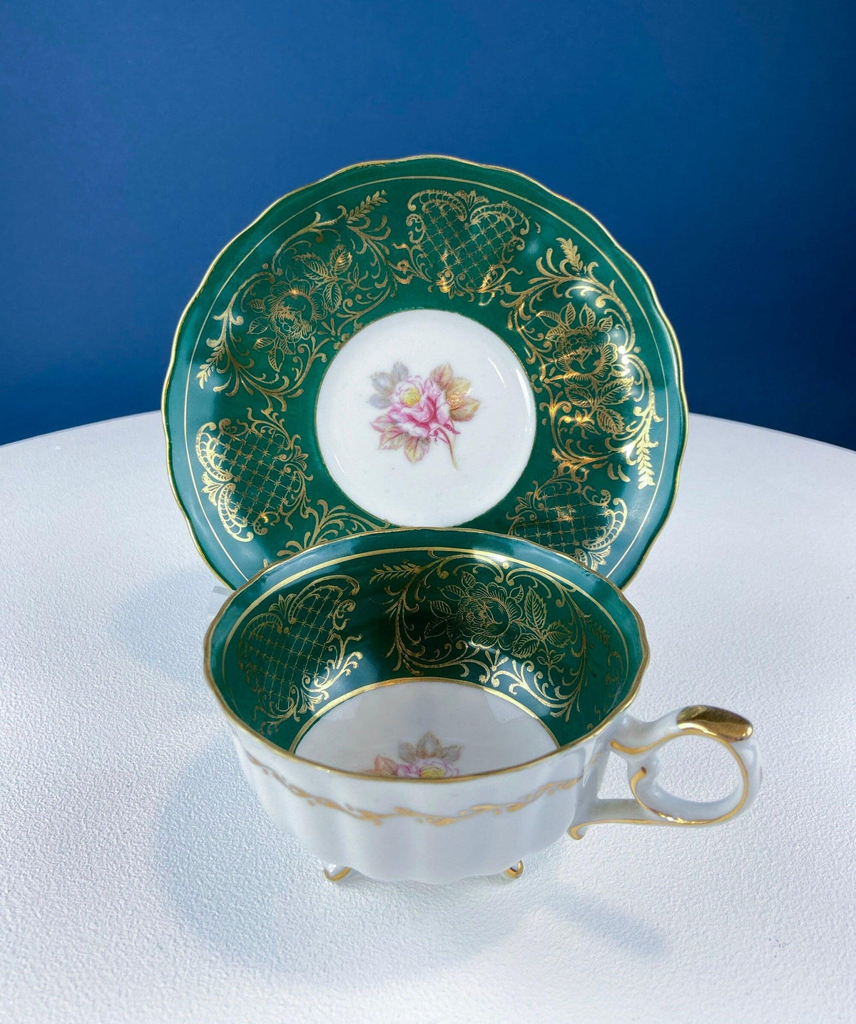 Vintage Schumann Arzberg Tea Cup Trio: Deep Green Bavarian Porcelain