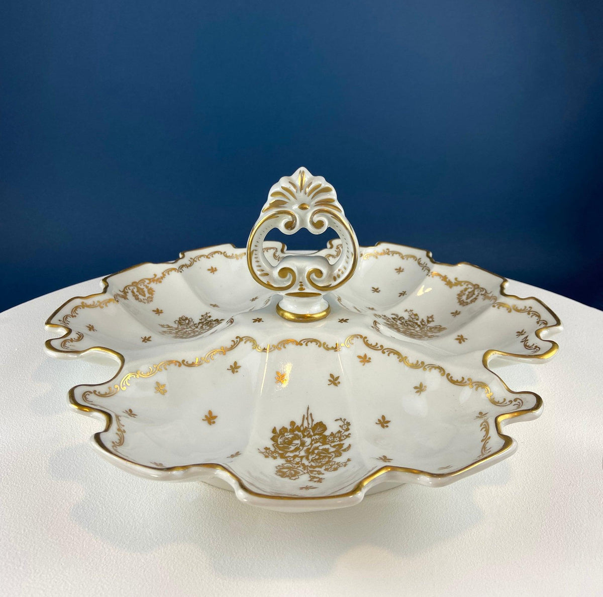 Antique Rosenthal Bowl: White & Gold Porcelain, Scalloped Rim
