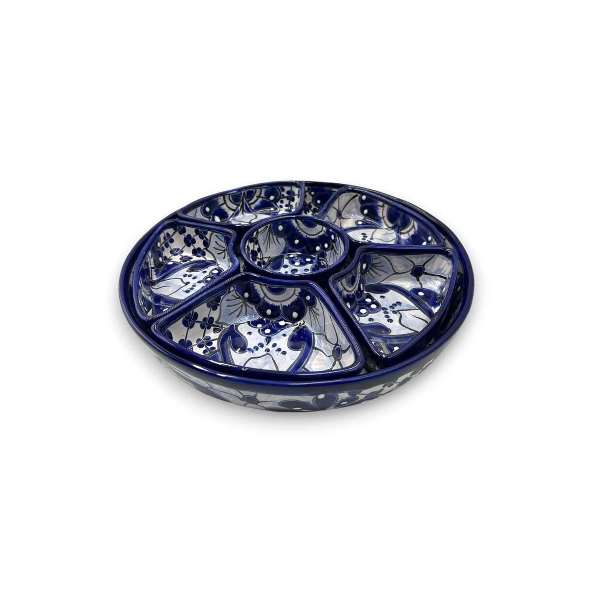 Handmade Talavera Appetizer Tray | Blue and White Sectional Platter