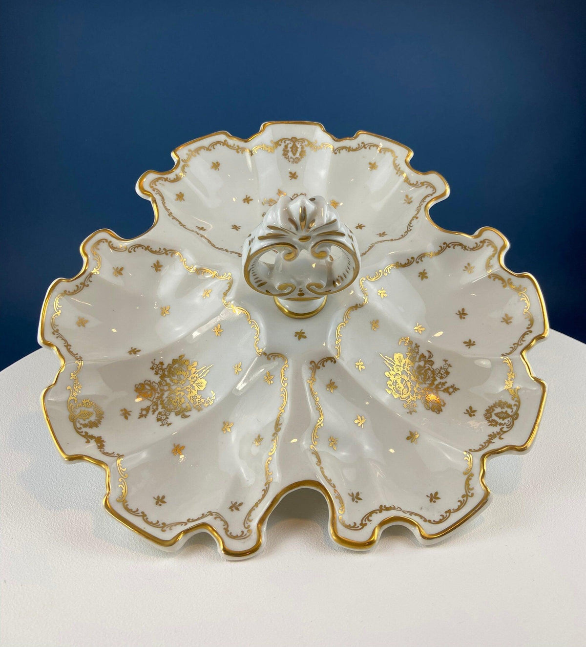 Antique Rosenthal Bowl: White & Gold Porcelain, Scalloped Rim