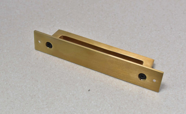 Unlacquered Brass Brushed Rectangle Drawer Pulls with Backplate