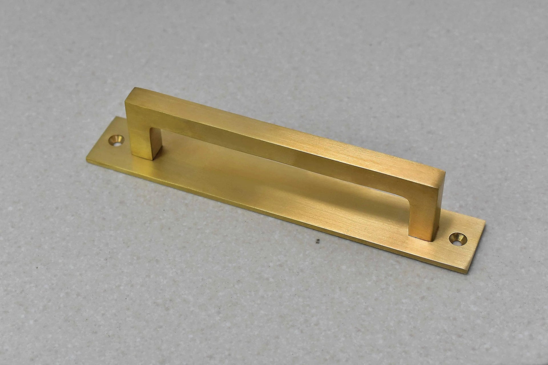 Unlacquered Brass Brushed Rectangle Drawer Pulls with Backplate