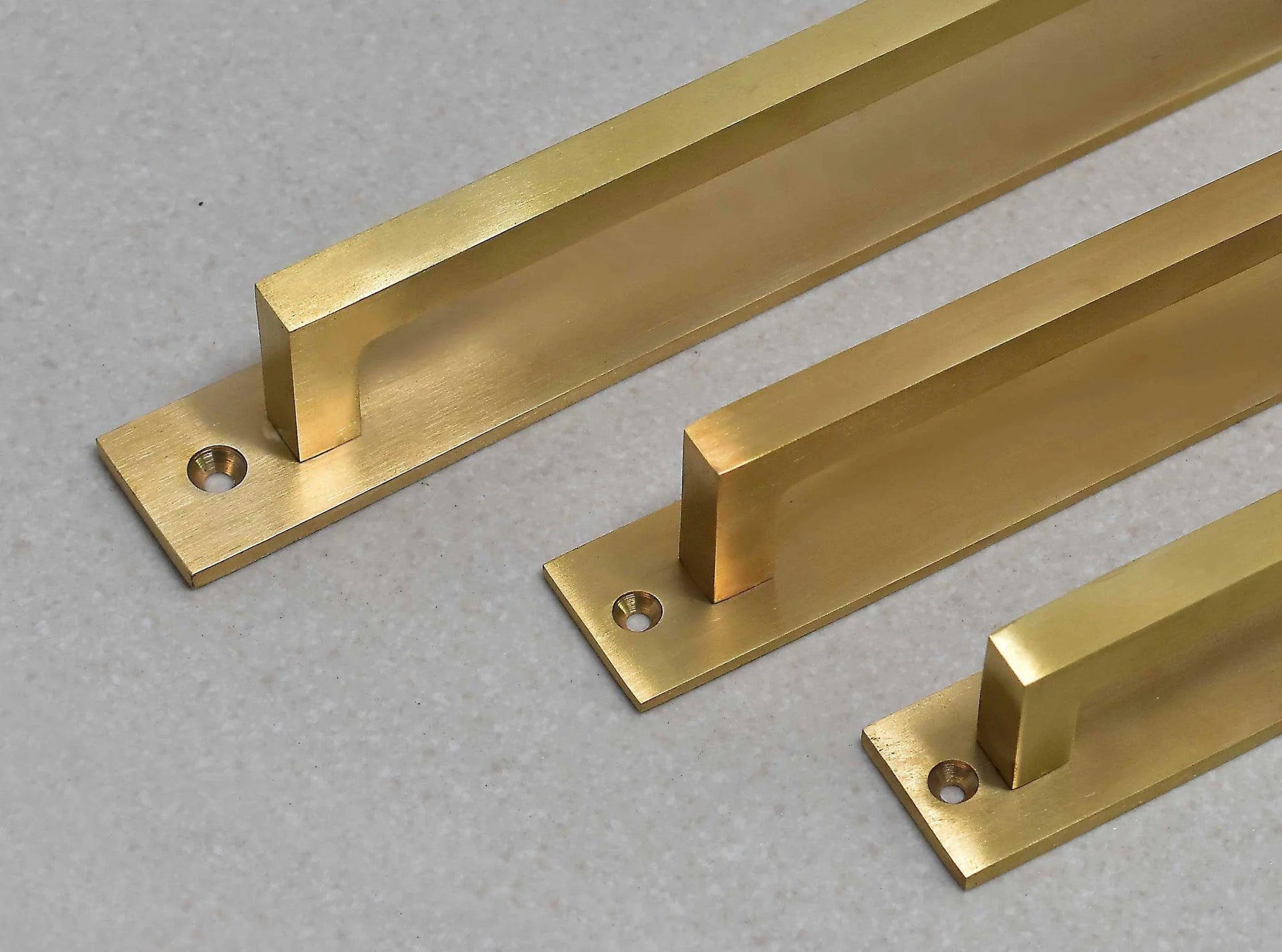 Unlacquered Brass Brushed Rectangle Drawer Pulls with Backplate
