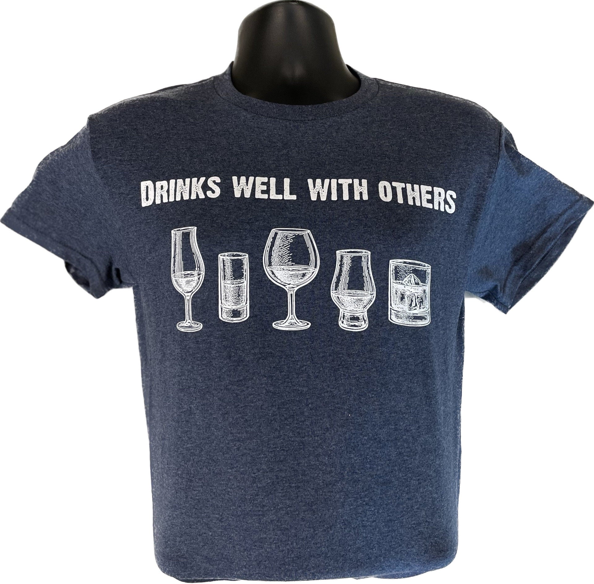 Drinks well with others whiskey/bourbon T shirt- Unisex- Heather Navy