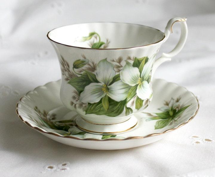 Royal Albert Trillium Teacup and Saucer, Hand-Painted Floral, England