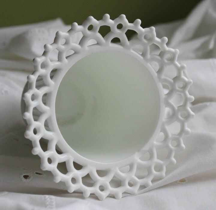 Vintage Atterbury Milk Glass Vase, Sailor Lace Rim, Ribbed Planter