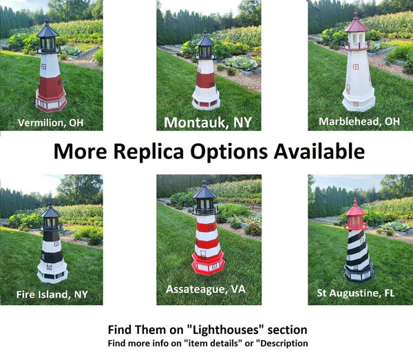 Amish  Handmade Patriotic Solar Lighthouse - Landmark Replica - Garden Decor