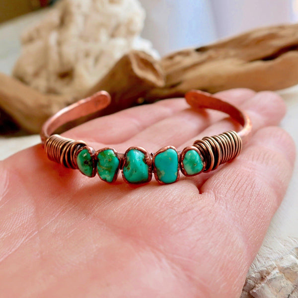 Raw Turquoise Cuff - Electroformed Copper | Handmade by Blackbird & Sage