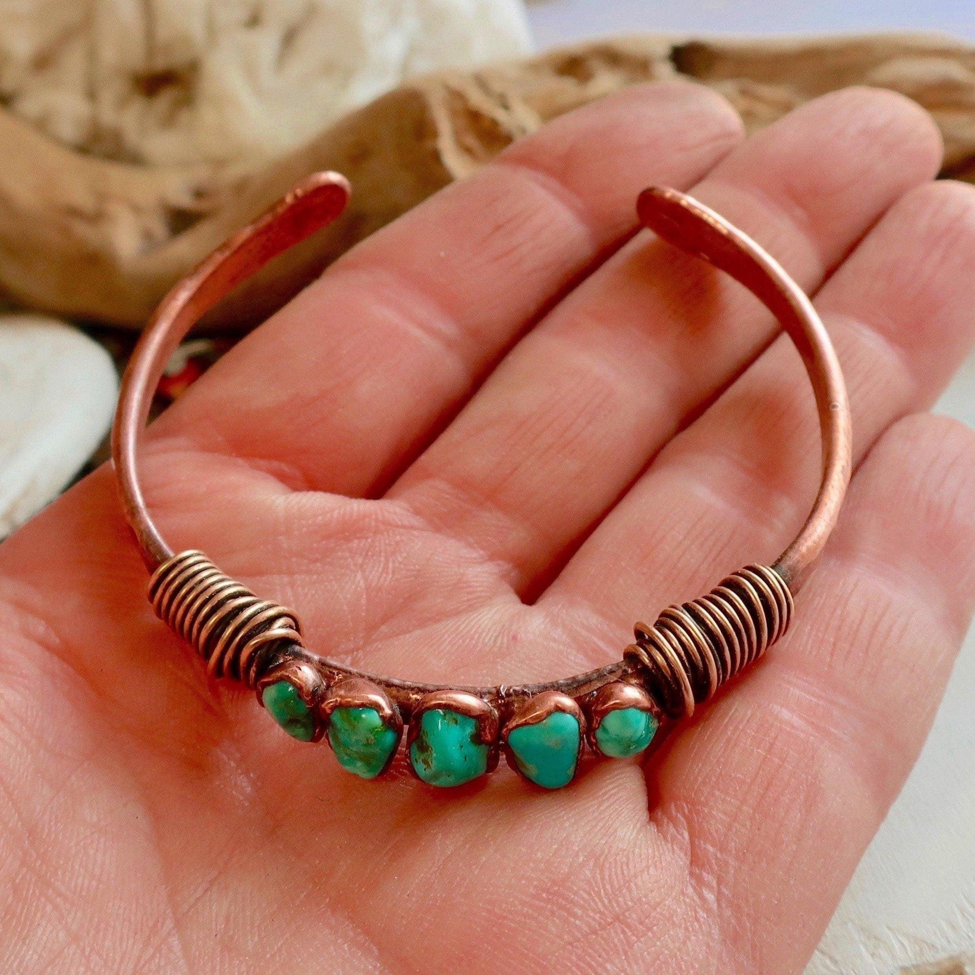 Raw Turquoise Cuff - Electroformed Copper | Handmade by Blackbird & Sage