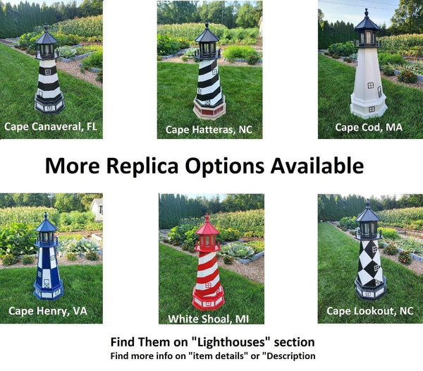 Amish  Handmade Patriotic Solar Lighthouse - Landmark Replica - Garden Decor