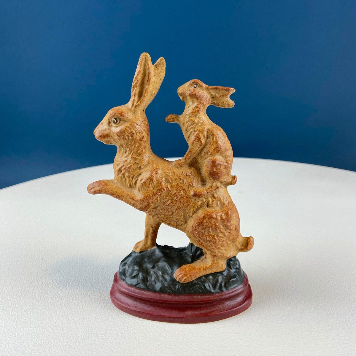 Brown Rustic Bunny Rabbit Figurine with Plead Bow. Hand-Painted Easter Display. Spring Celebration. Modern Farmhouse. Dining Room Decor.