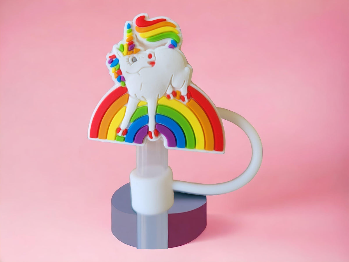 90s Era Rainbow Unicorn Silicone Strawtopper