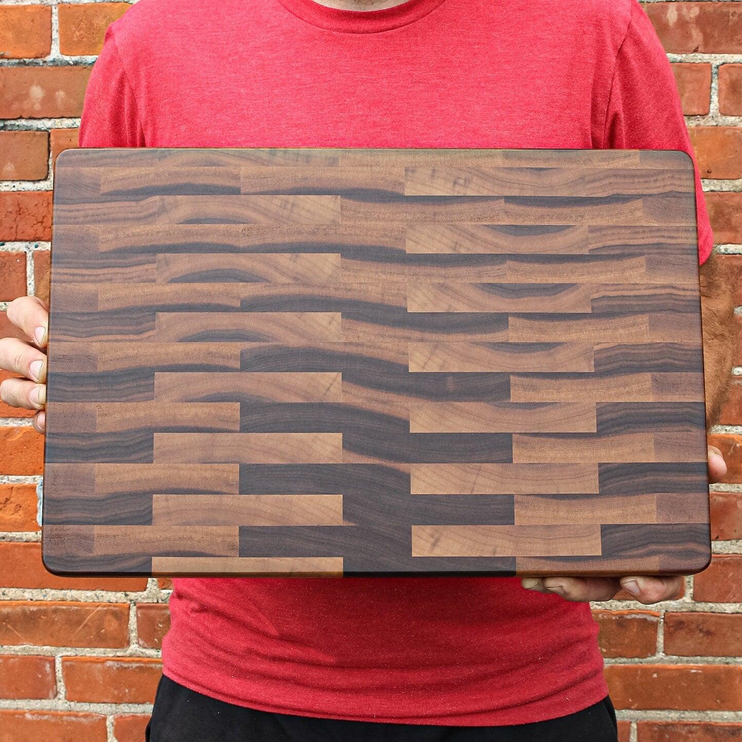 Large End Grain Calico Walnut Cutting Board, Walnut Butcher Block with Rubber Feet, Up to 2” Thick, Wedding Gift, Anniversary Gift, USA Made