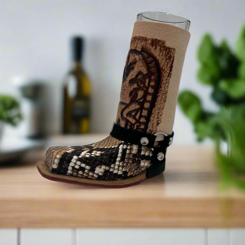 Cowboy Boot Shot Glass | Authentic Mexican Leather-Wrapped Glass