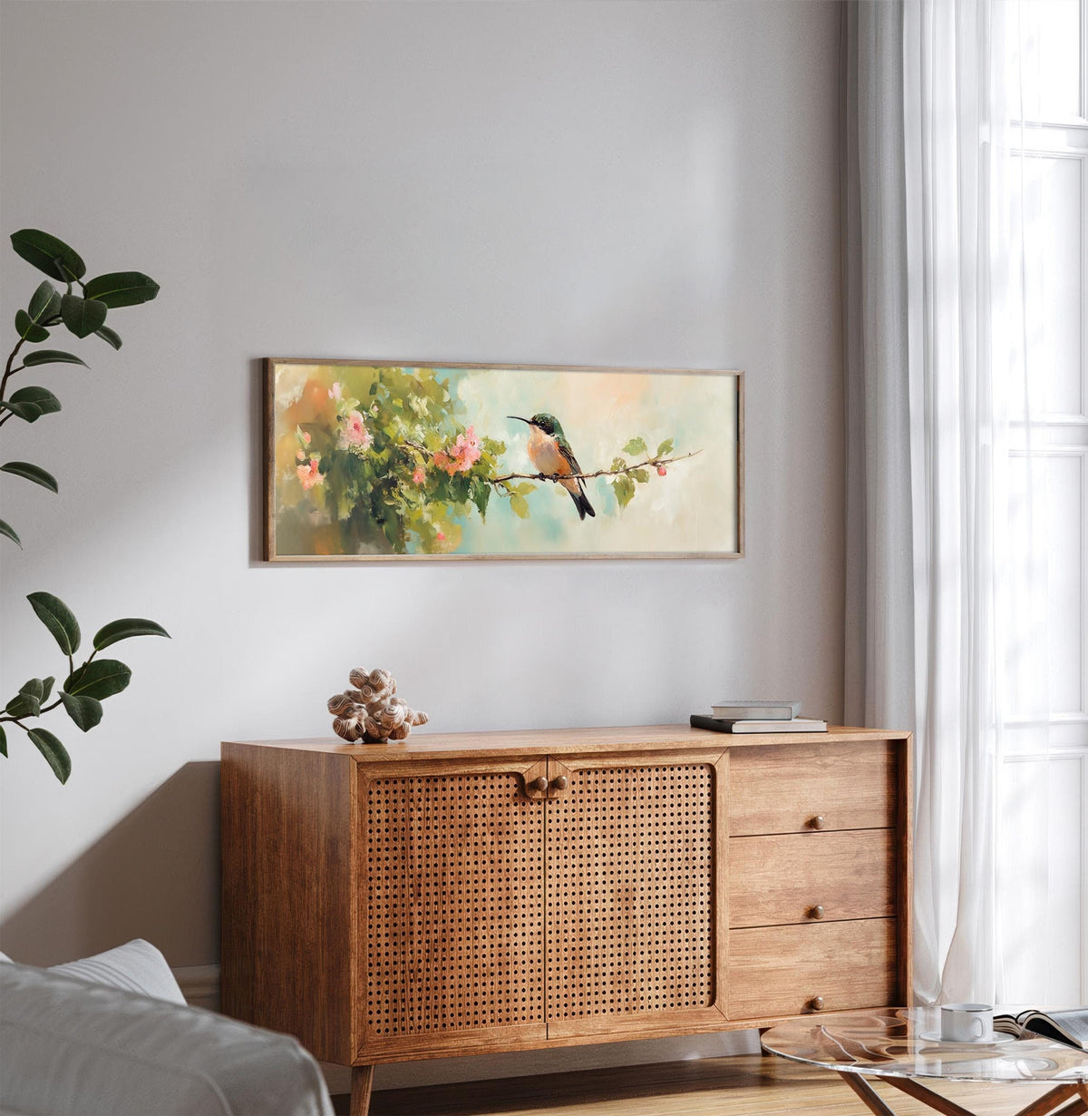Hummingbird Wall Art Framed - Moody Canvas Art