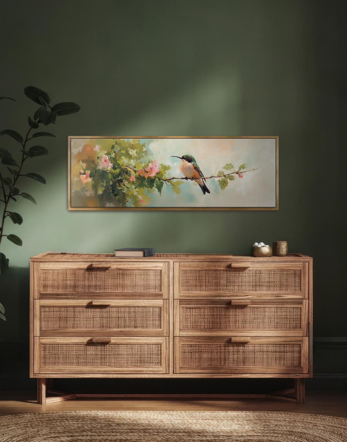 Hummingbird Wall Art Framed - Moody Canvas Art