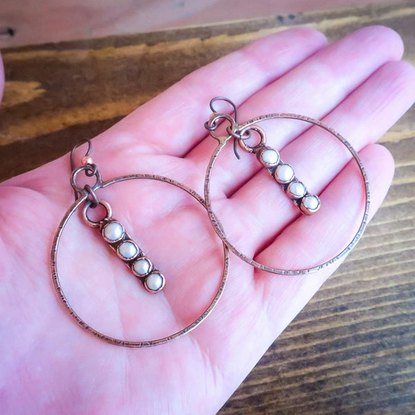 Pearl Hoops in Copper & Bronze - Boho | Handmade by Blackbird & Sage