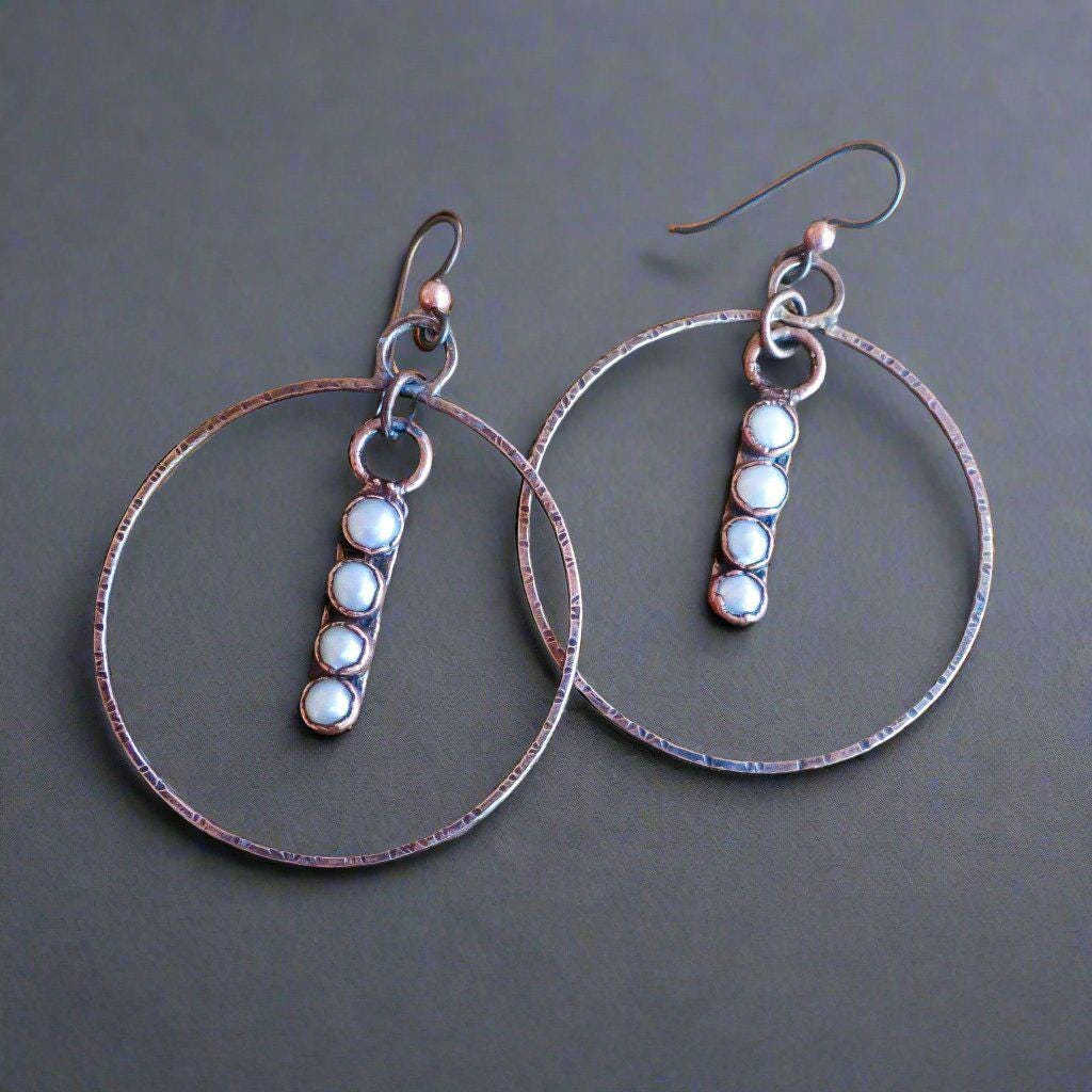 Pearl Hoops in Copper & Bronze - Boho | Handmade by Blackbird & Sage