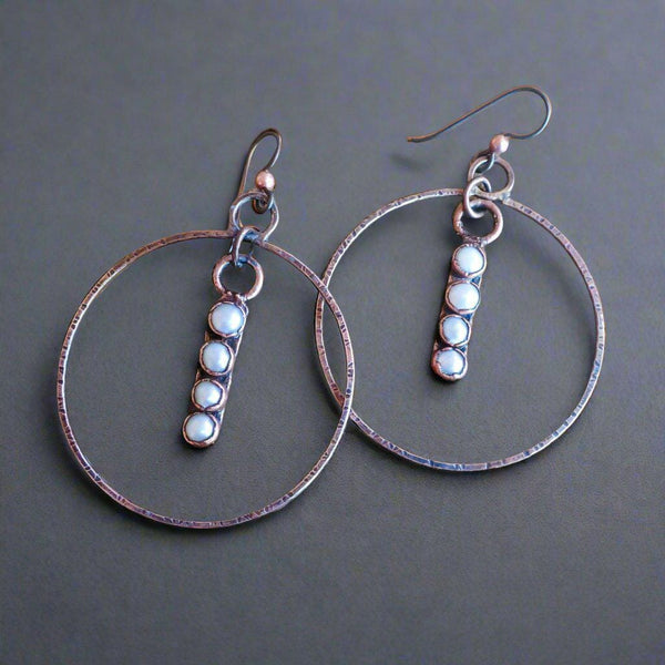 Pearl Hoops in Copper & Bronze - Boho | Handmade by Blackbird & Sage