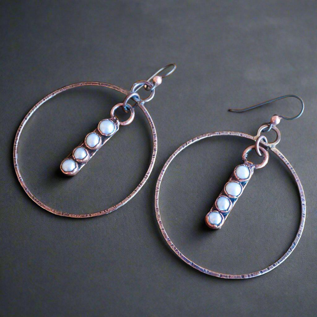 Pearl Hoops in Copper & Bronze - Boho | Handmade by Blackbird & Sage