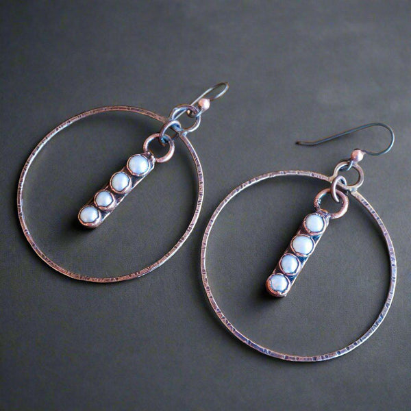 Pearl Hoops in Copper & Bronze - Boho | Handmade by Blackbird & Sage