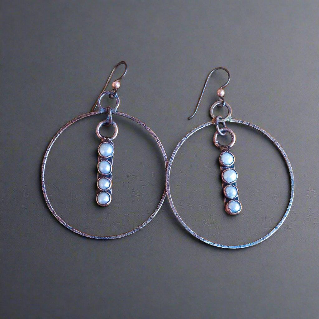 Pearl Hoops in Copper & Bronze - Boho | Handmade by Blackbird & Sage